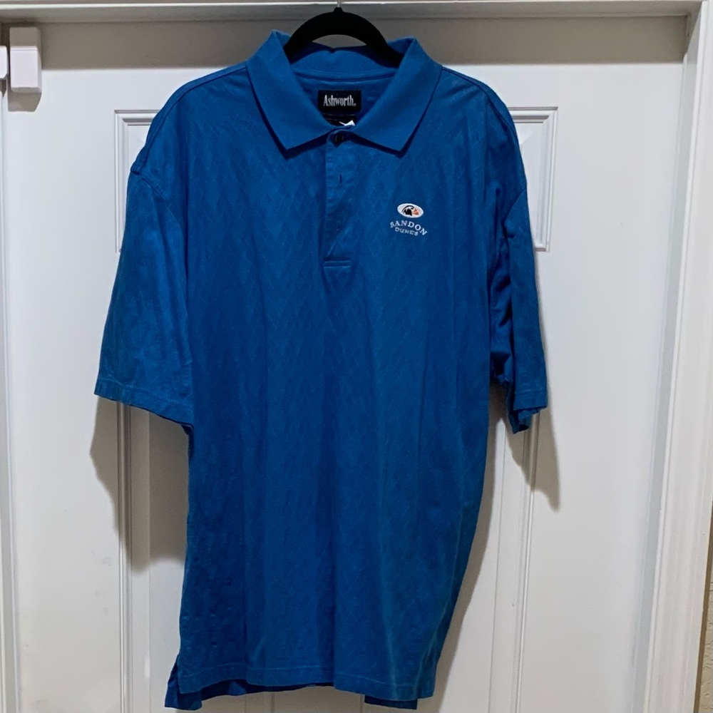 GOLF POLO XXL ASHWORTH BANDON DUNES Oregon Golf Links Argyle Pattern Blue XXL - Picture 2 of 9